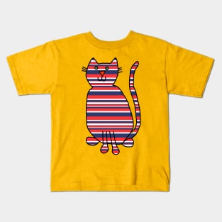 Cat Red and Blue Stripes Kids T-Shirt